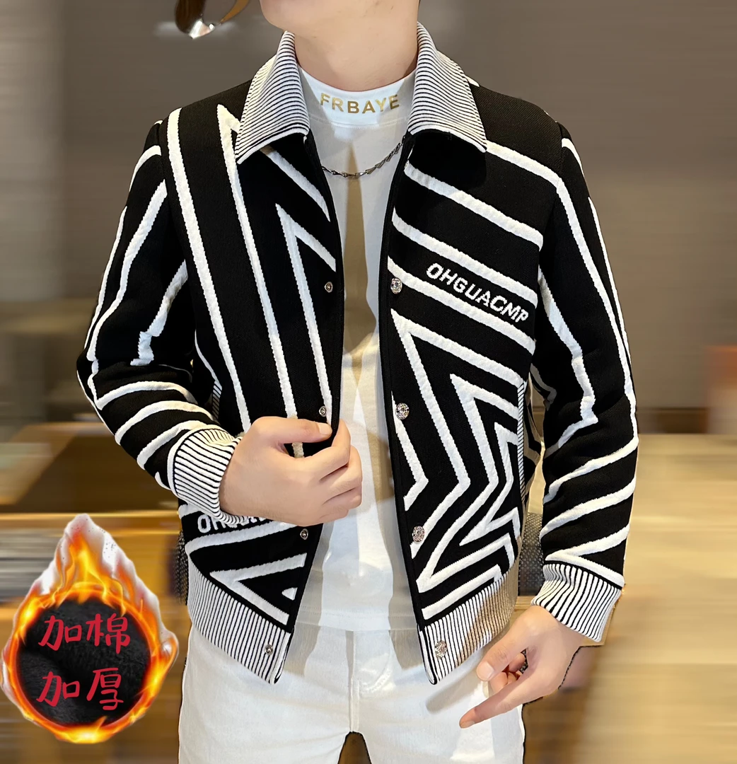 2024秋冬新款男士休闲星星图案时尚潮流百搭长袖翻领百搭夹克外套