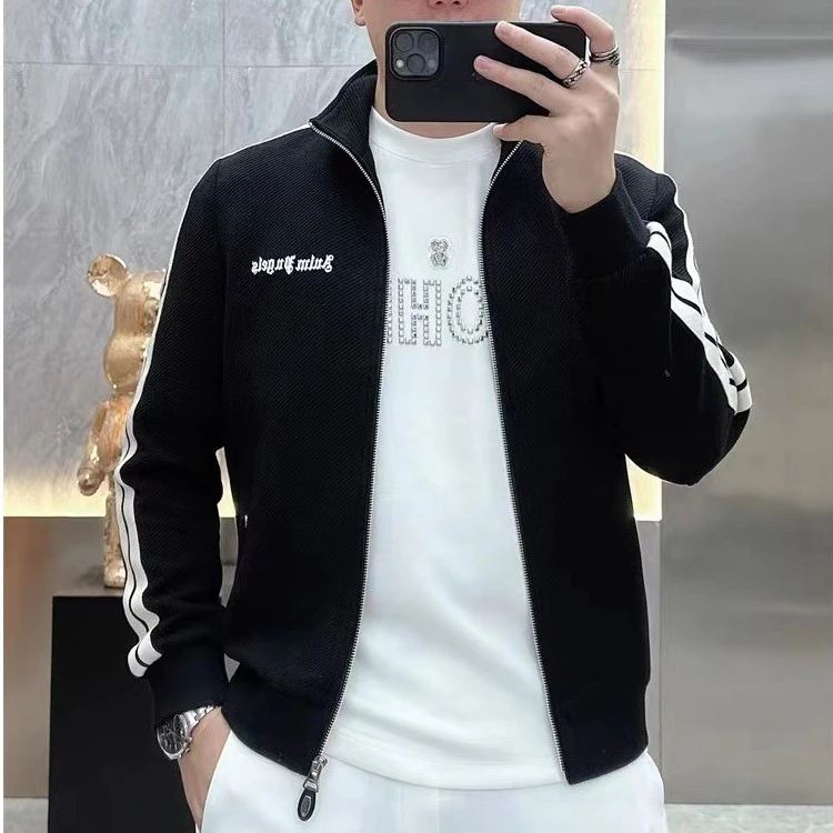 2024春季新款圆形胸标轻奢时尚高定修身高级感简约男士夹克外套