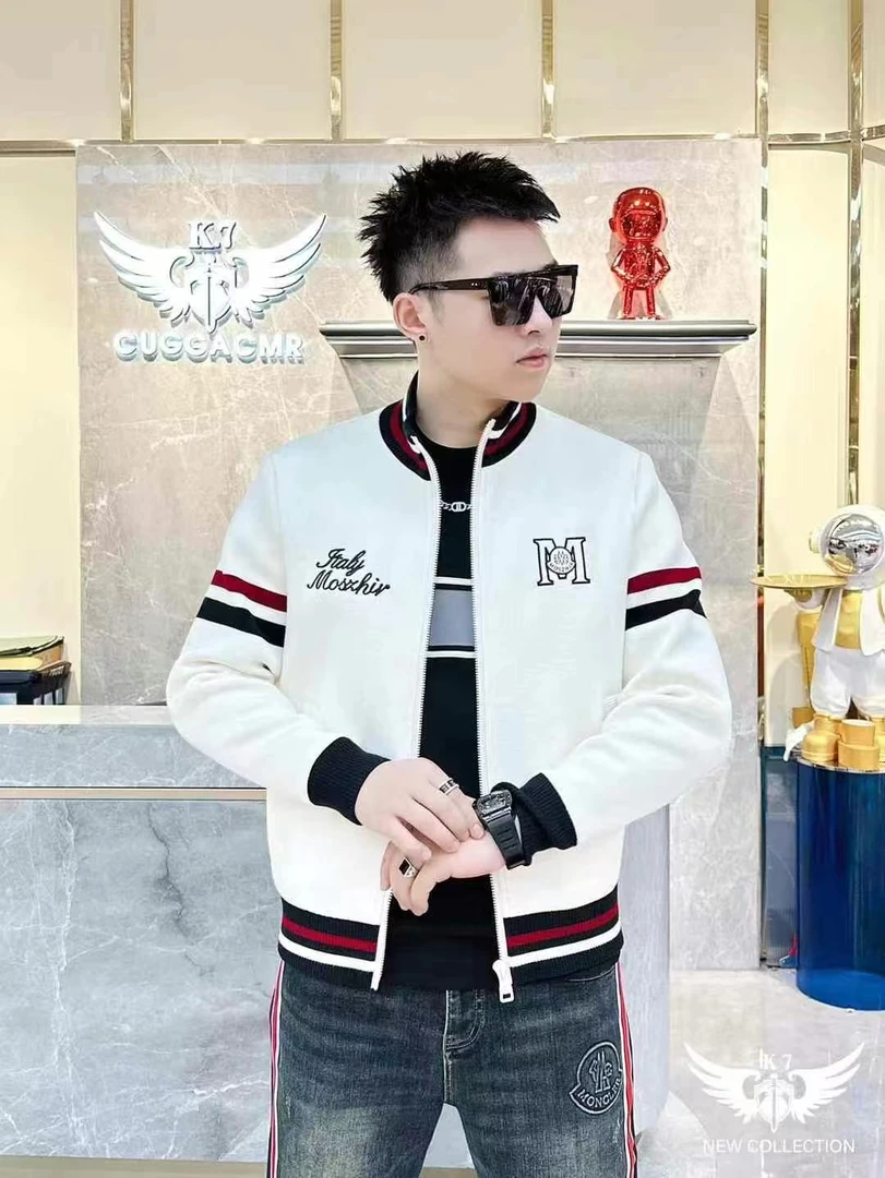 2024秋季新款男士拼接织带时尚休闲潮流简约修身百搭夹克外套