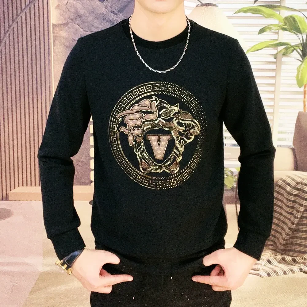 憾路者家  2023秋季新款烫钻轻奢时尚百搭长袖修身圆领男士卫衣