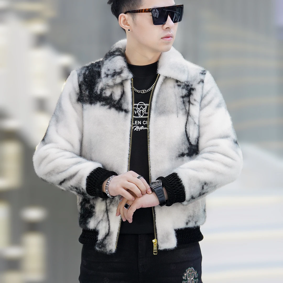 憾路者家2024冬季新款轻奢泼墨晕染国风系列保暖加绒大金貂外套