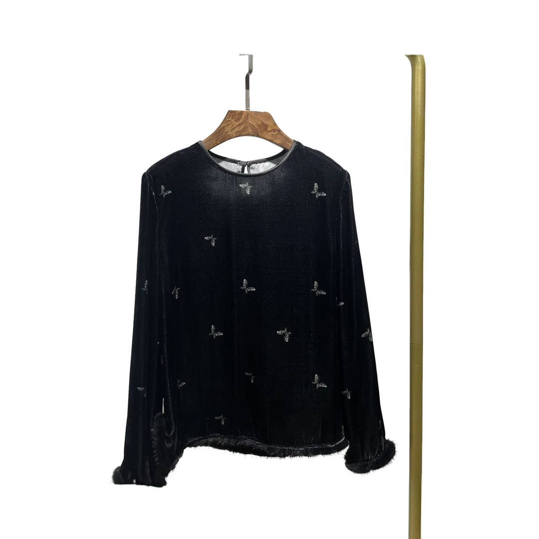 【蝴蝶丝绒.衬衣】100 桑蚕丝 丝绒    衬衣 上衣 24Q118