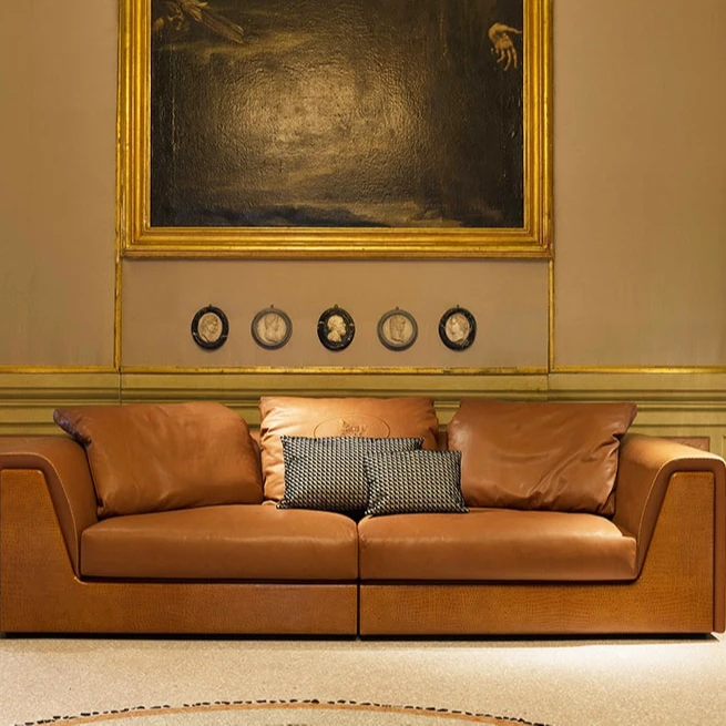 SF意式极简真皮简约现代沙发三人位