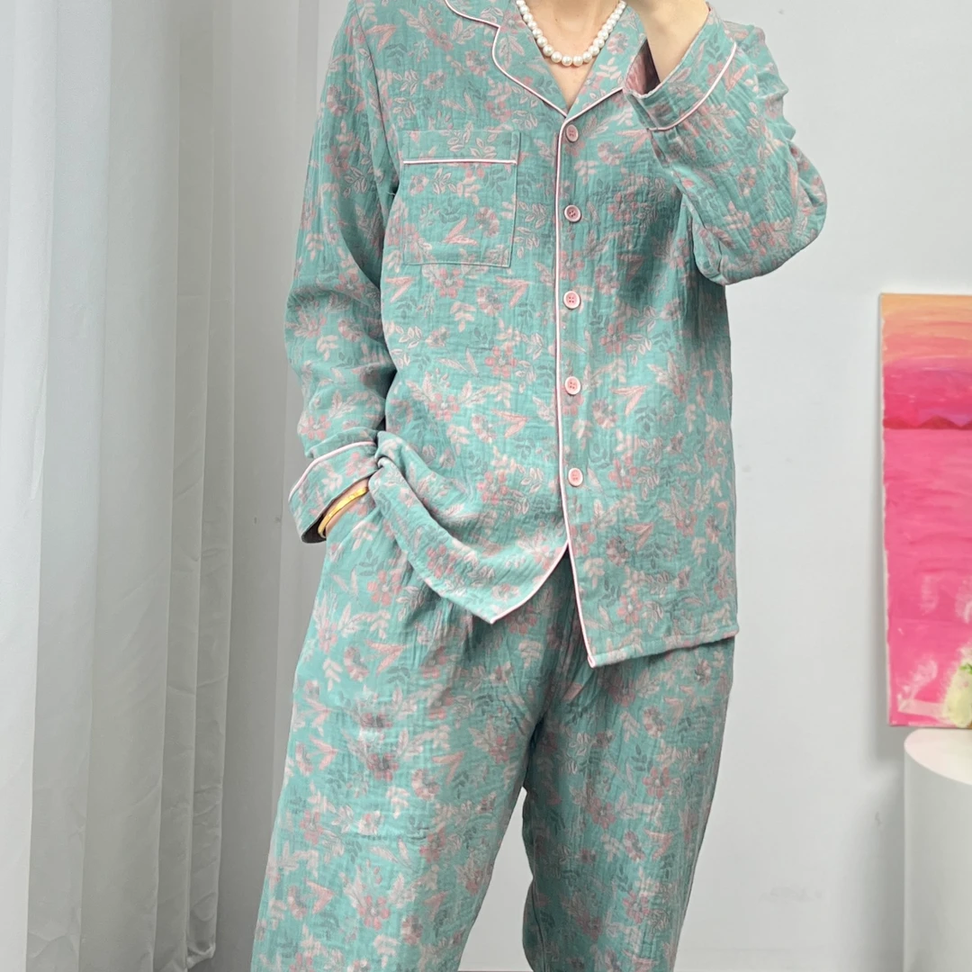 玺李家居24年新款睡衣夏季全棉线居家套装春夏四季款