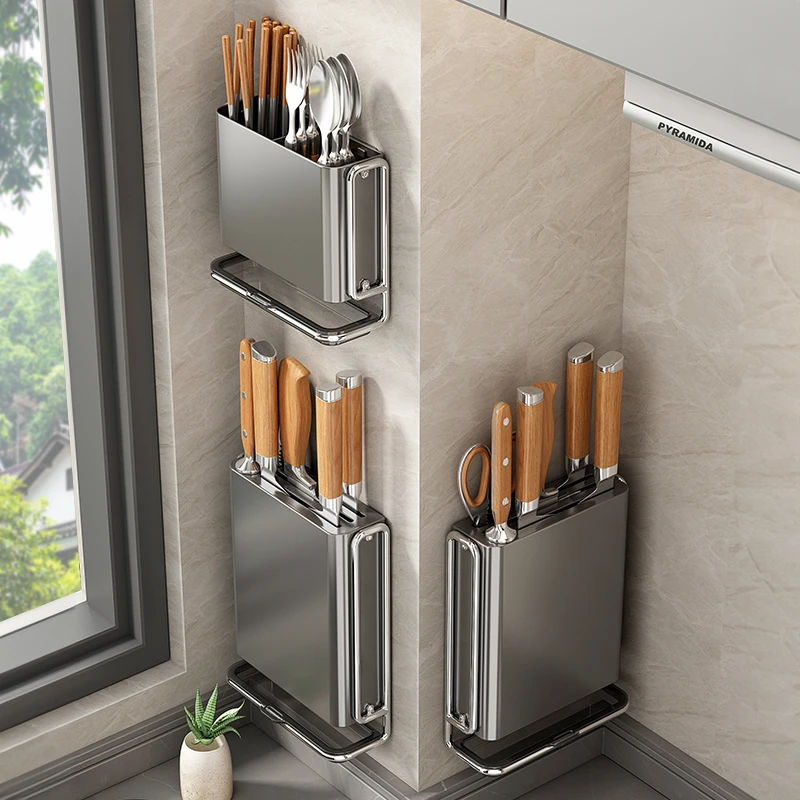 刀架置物架厨房家用壁挂式多功能菜刀架筷子筒刀架一体刀具收纳架