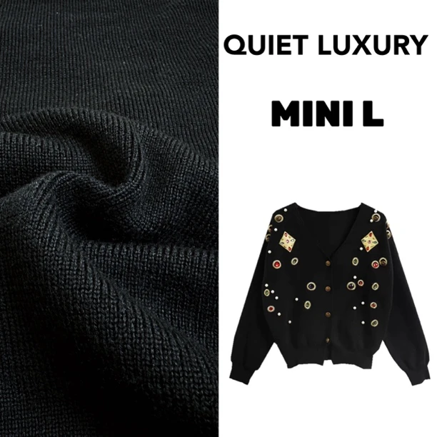 【MINI L】“中古世纪”*高级感慵懒V领宝石羊毛毛衣