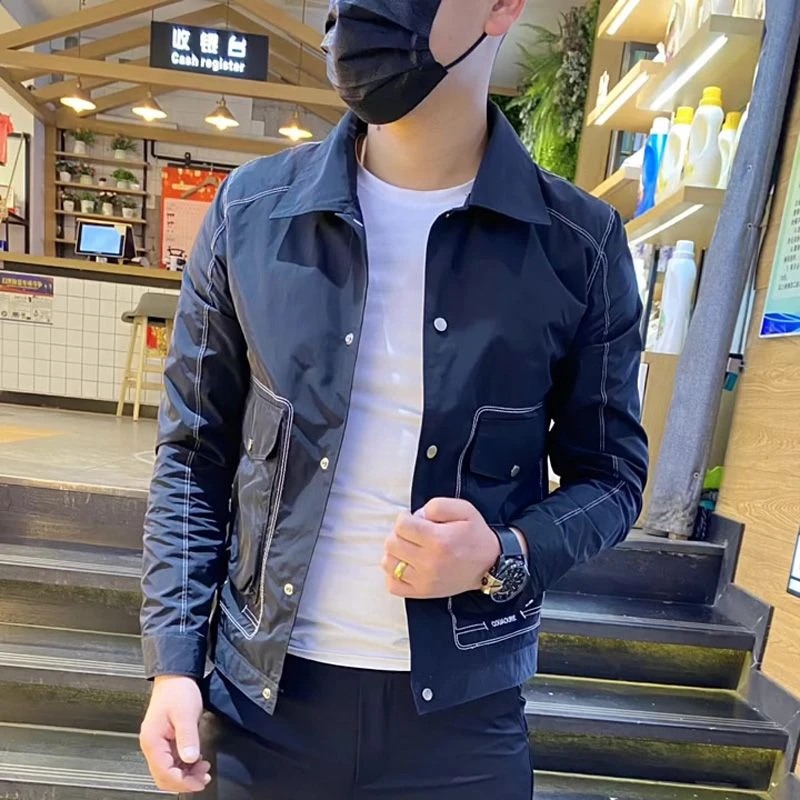 2023年新款潮流休闲男士夹克男韩版修身翻领外休闲男外套时尚百搭