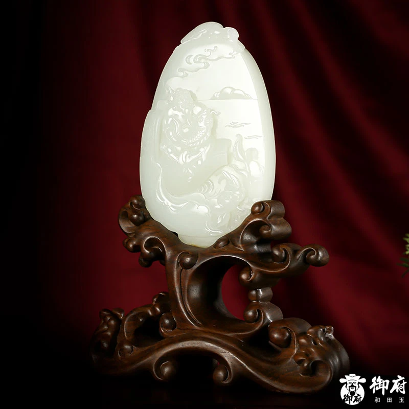 付雪飞大师和田玉 摆件 渔翁得利 手工  精雕