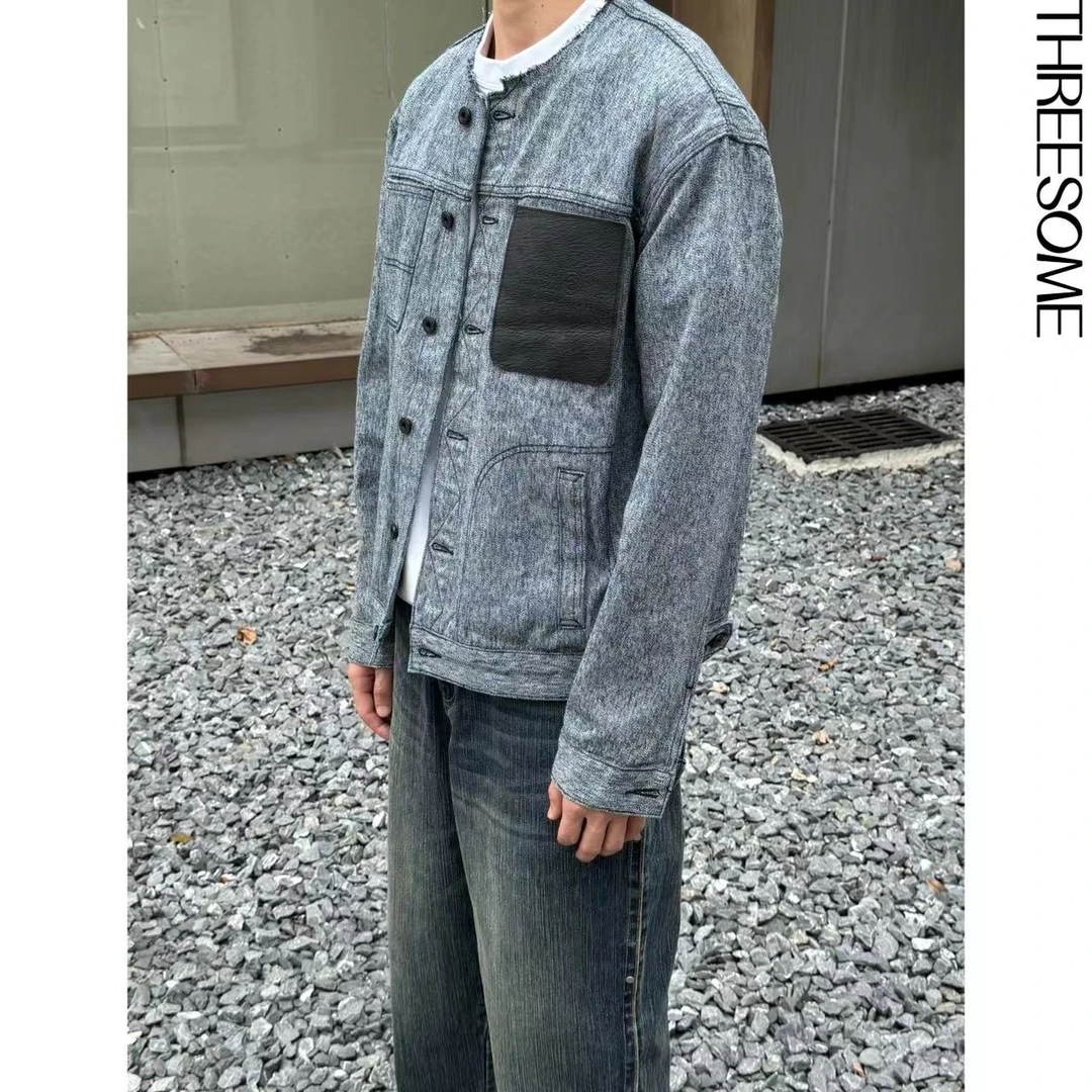 MBM-2[定制走秀款]秋季皮标明线撞色男女款牛仔外套简约宽松夹克