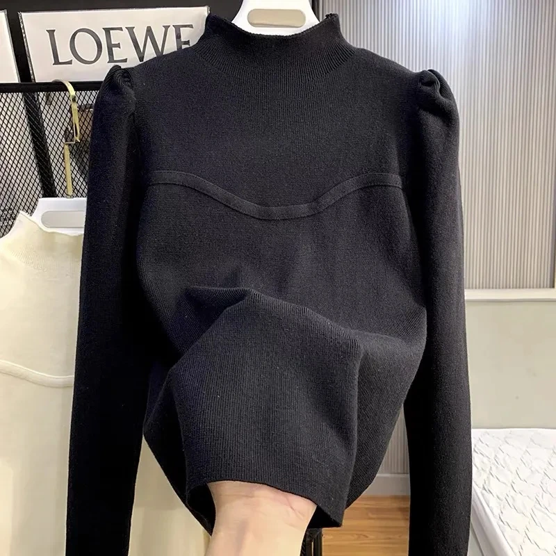 大码女装半高领内搭打底衫毛衣女秋冬修身显瘦长袖针织衫百搭上衣