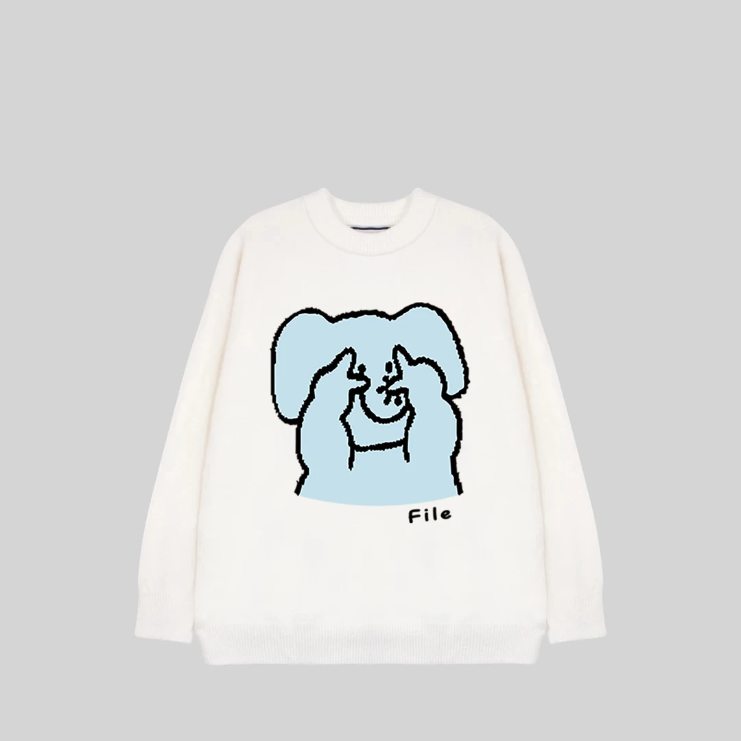 无品牌冬季新款保暖圆领毛衣女韩系印花百搭宽松慵懒针织衫长袖