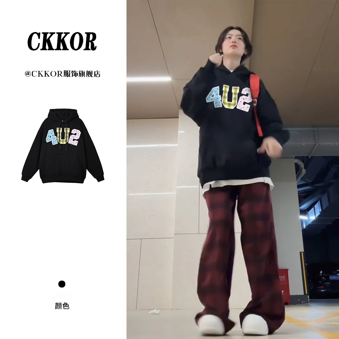 CKKOR秋季新款高街潮牌休闲连帽卫衣女ins风学生百搭宽松长袖上衣