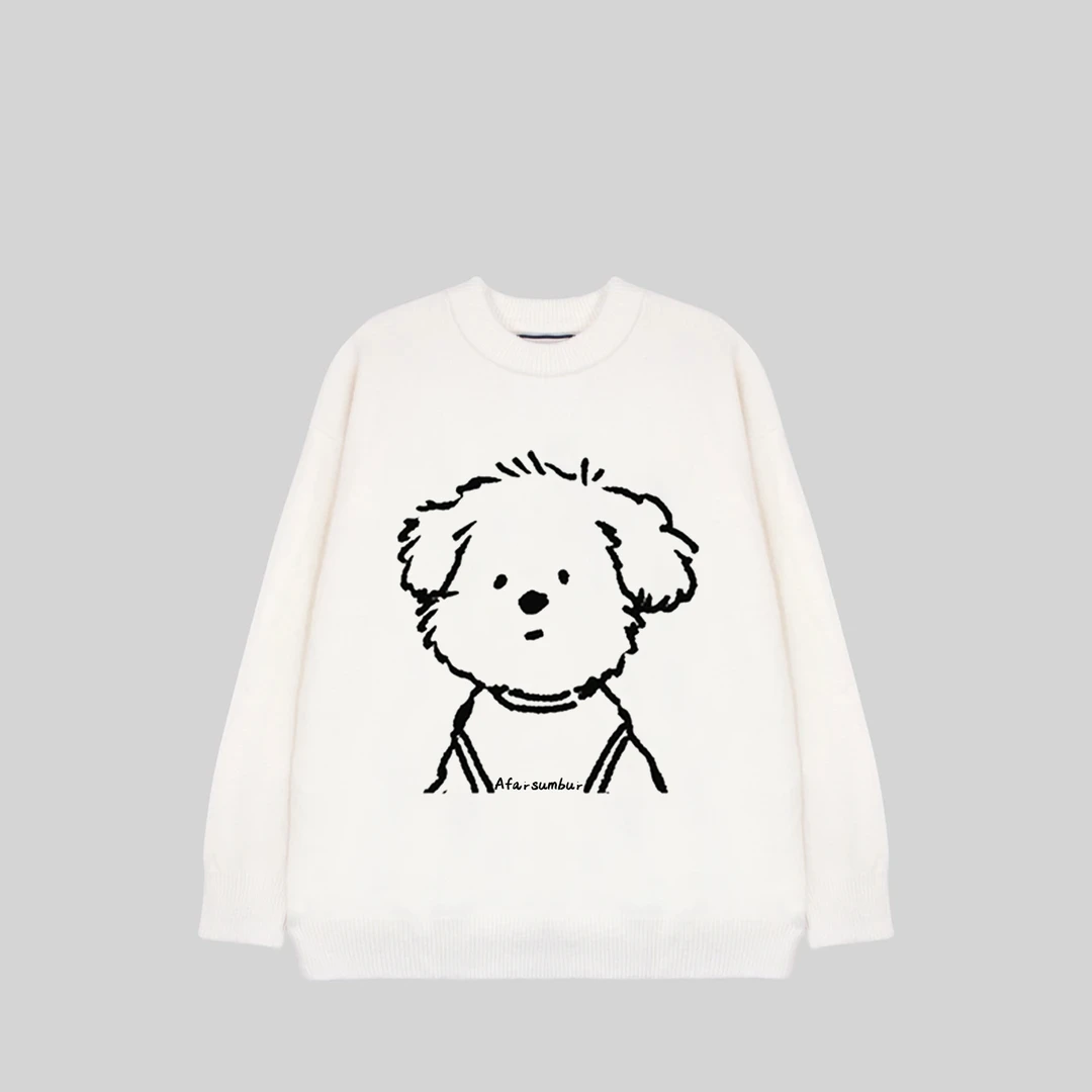 CKKOR2024秋冬新款慵懒宽松圆领针织毛衣女加厚保暖印花长袖上衣