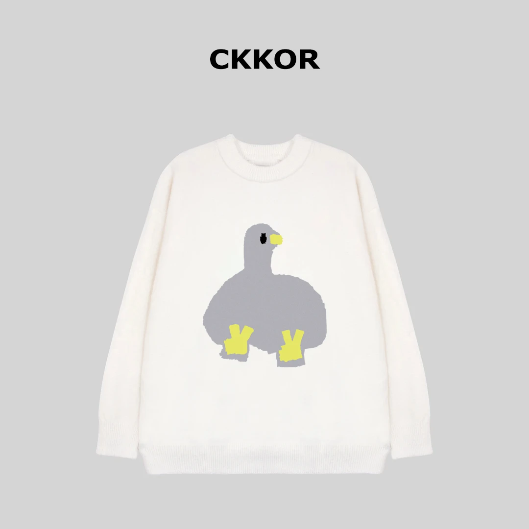 CKKOR秋冬新款防寒保暖加厚打底毛衣女卡通宽松慵懒风圆领上衣女