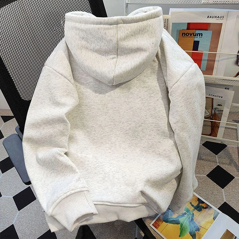 新款秋冬时尚ins潮流印花连帽卫衣加绒加厚宽松慵懒风长袖上衣女