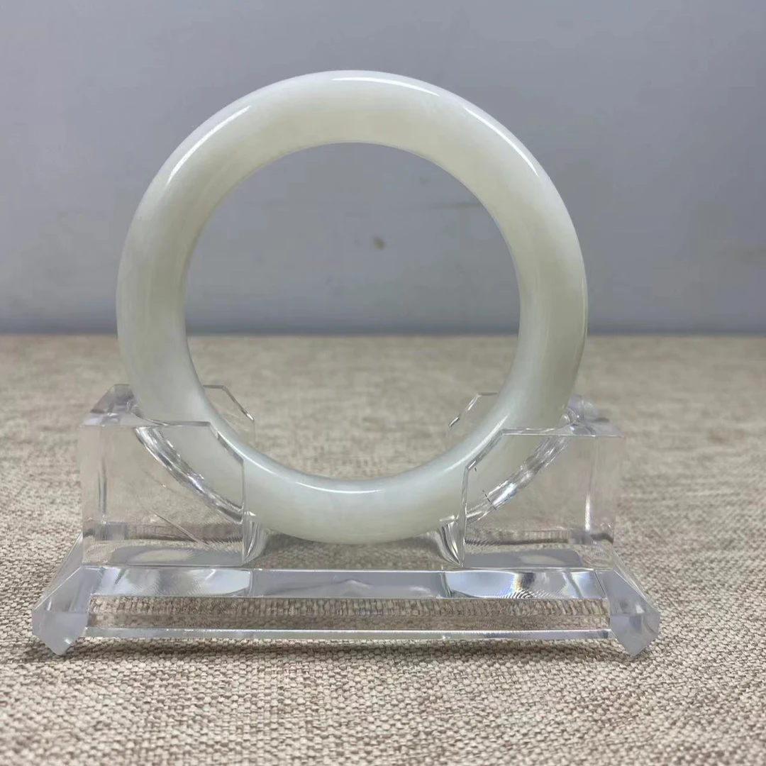 和田玉白玉手镯白色天然女款时尚圆镯圆条精美100%真品白手镯