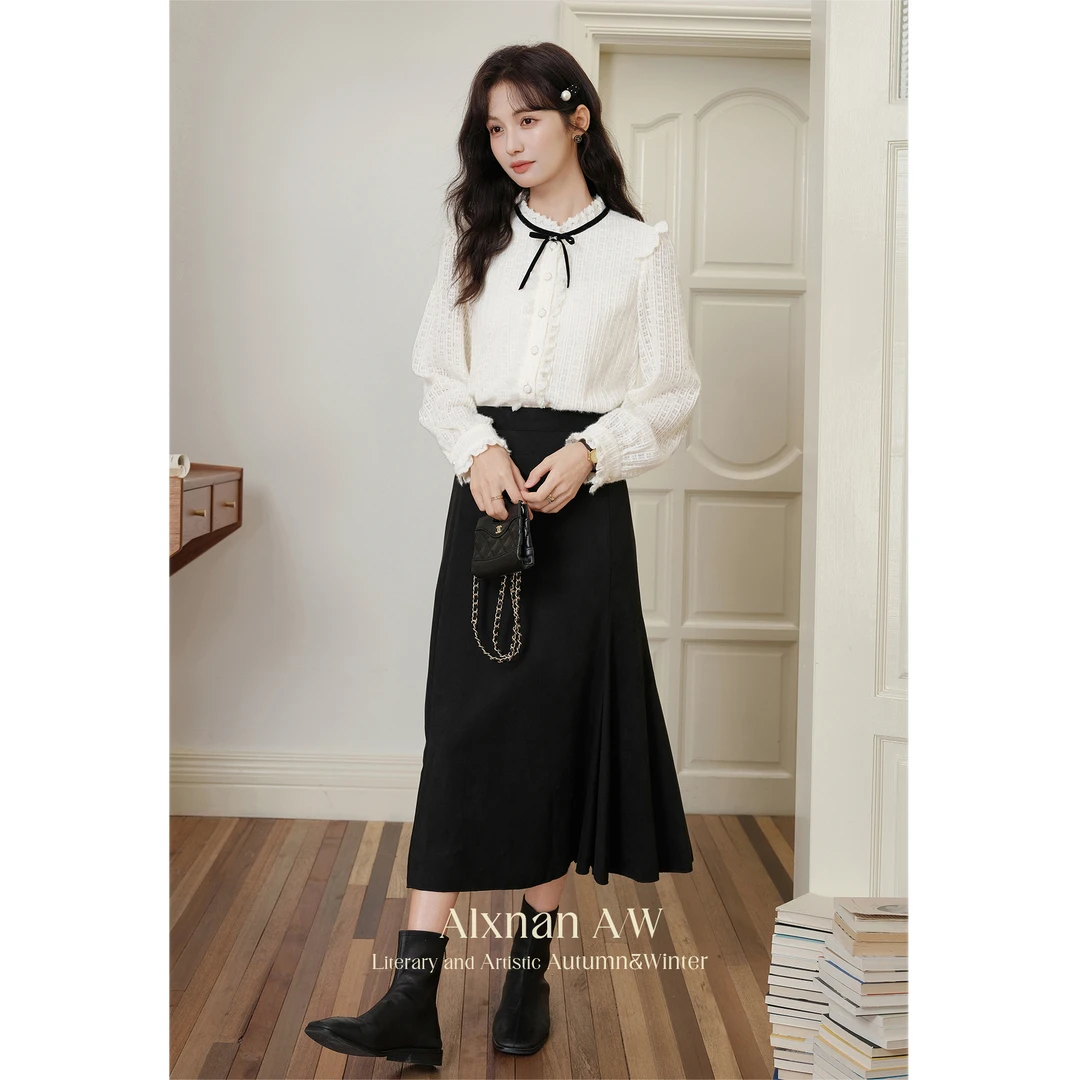 【粉丝福利】鹿向南「乌斯洛古堡」黑色半身裙大摆裙鱼尾裙秋冬L51618