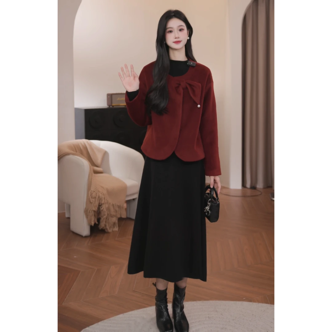 鹿向南【喜气洋洋】2024秋冬新款过年战袍单面毛呢大衣QJD00138