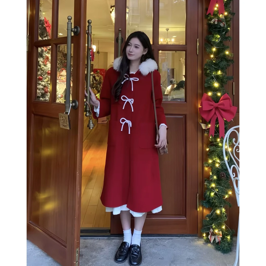 【粉丝福利】鹿向南《柔柔可露》气质红色中长款毛呢外套DYLXN661116