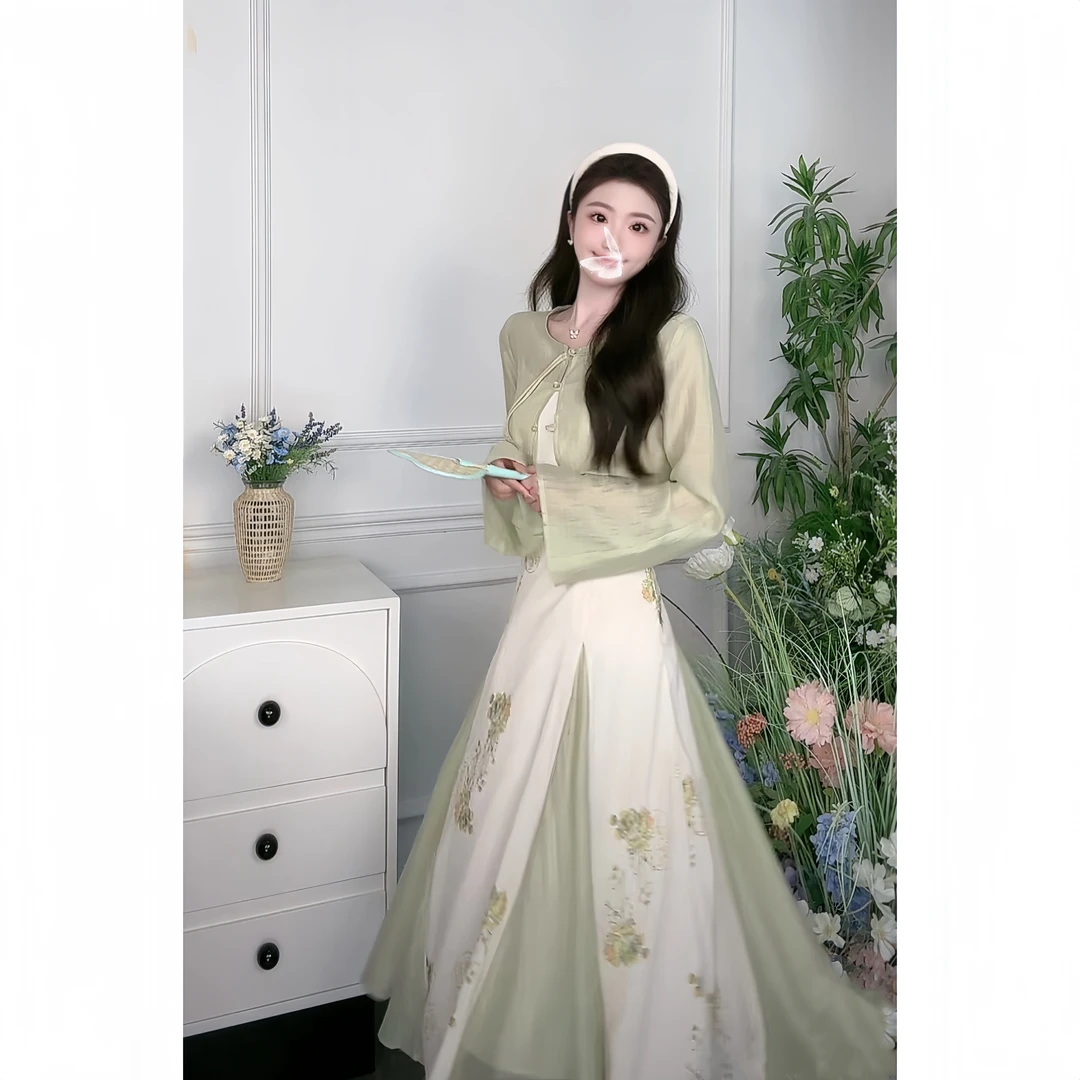 【诗语】325鹿向南【花团锦簇】2024新款新中式连衣裙QYM002073