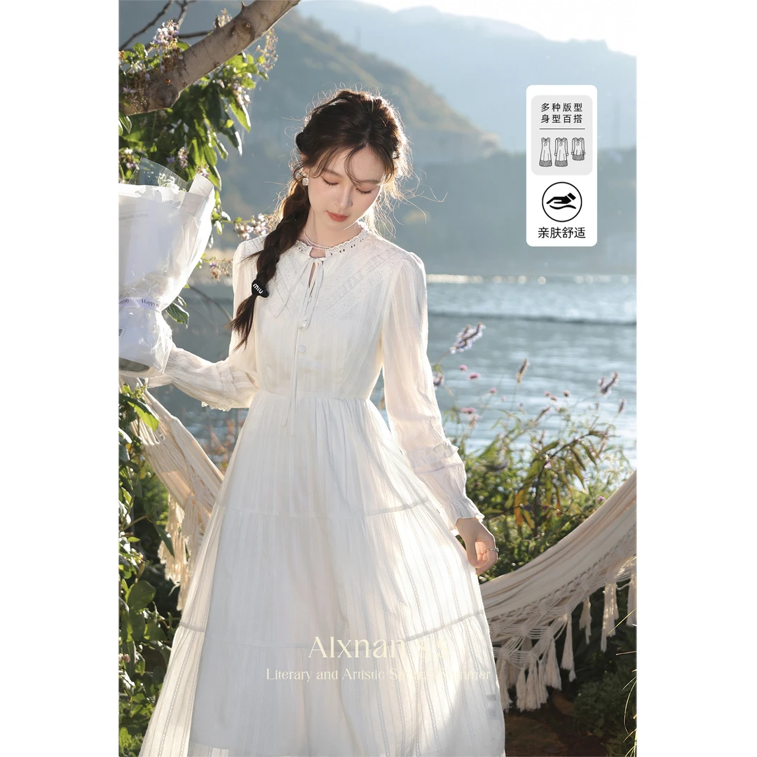 【粉丝福利】鹿向南《白月光》早春连衣裙女新款春季长袖裙子L333110