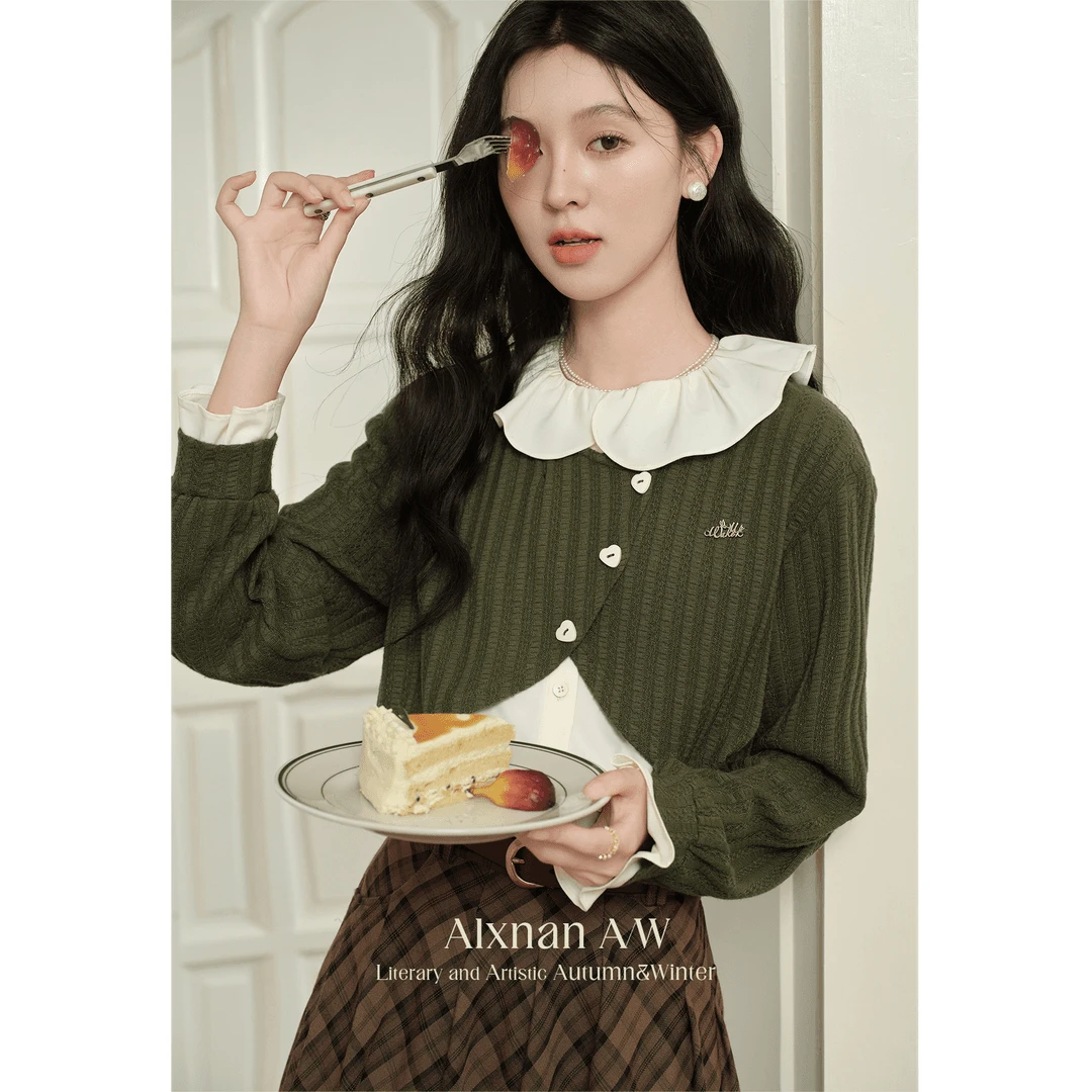 【粉丝福利】鹿向南「林道晚风」假两件设计感上衣2024秋冬L39831