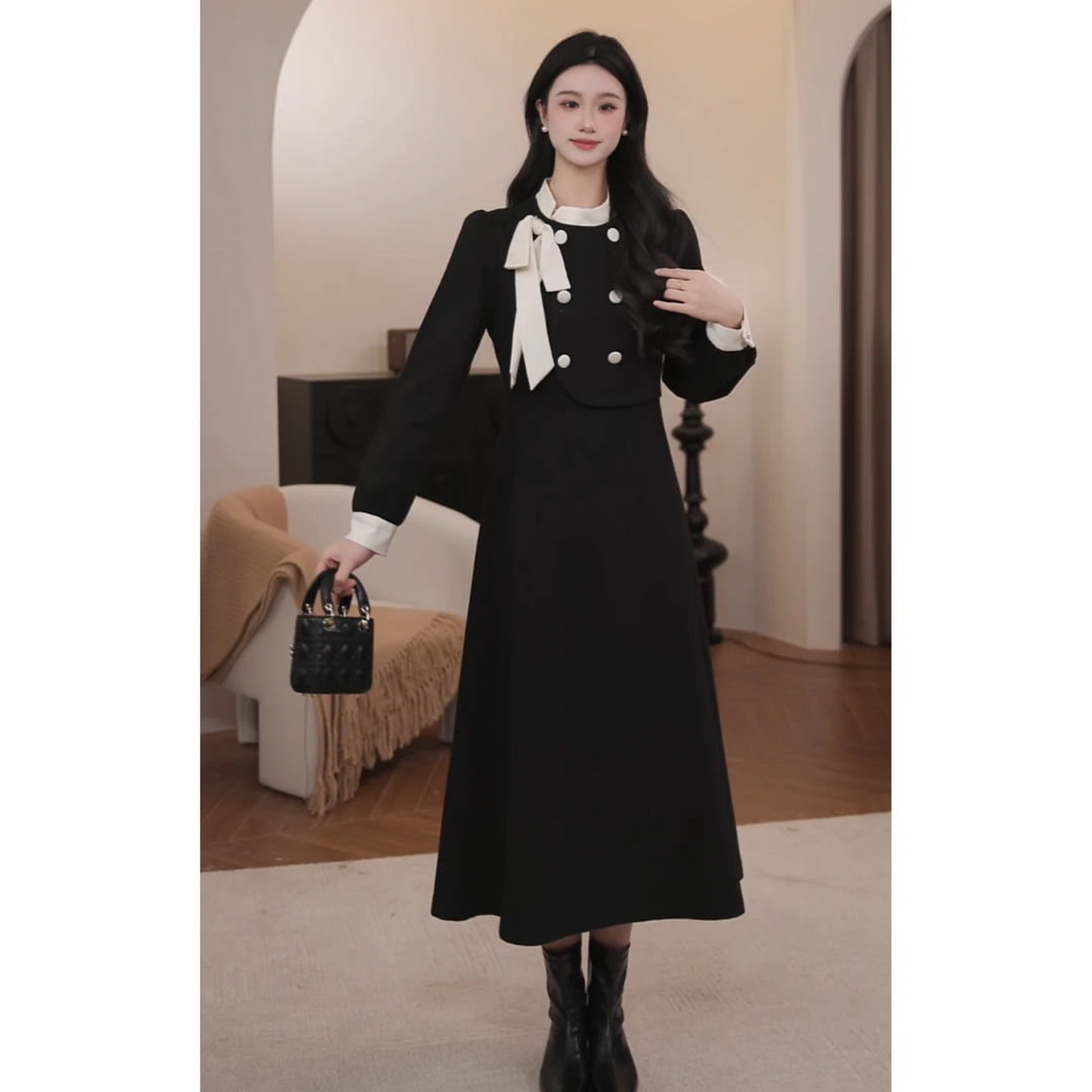 鹿向南【赫拉月光】法式假两件连衣裙2024新款显瘦高级长裙QJD00169