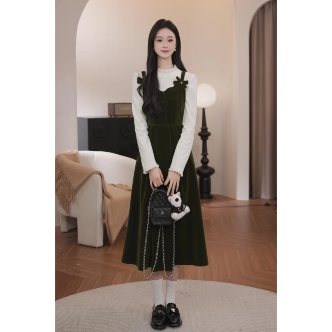 鹿向南【气质丝绒】2024秋冬新款丝绒加绒厚版小香风套装QYM002353