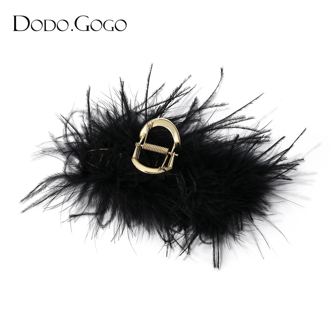 DODOGOGO 合金羽毛发饰 黑色羽毛抓夹ins风发夹女网红后脑勺发抓