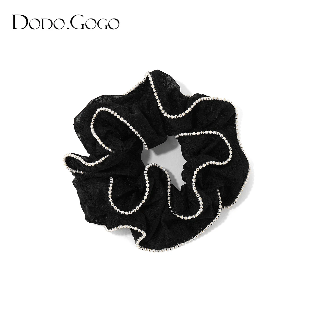 DODOGOGO 非金属布艺发饰 黑色印花大肠发圈女小众设计感高级发绳