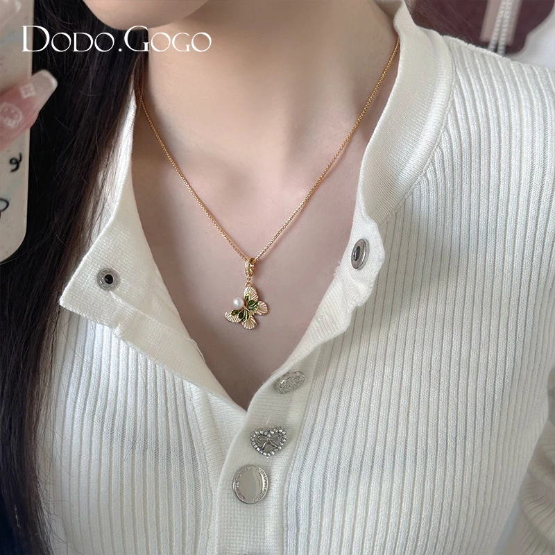 DODOGOGO 合金项链 复古港风轻奢蝴蝶项链百搭时尚气质精致毛衣链