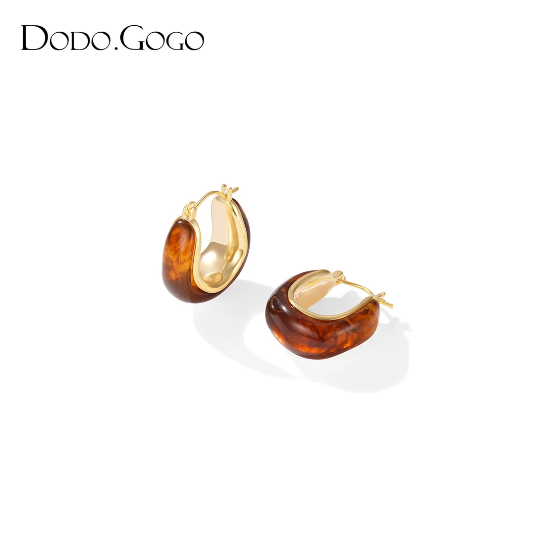 DODOGOGO 合金耳饰 气质时尚百搭复古简约虎眼石美拉德秋冬耳扣