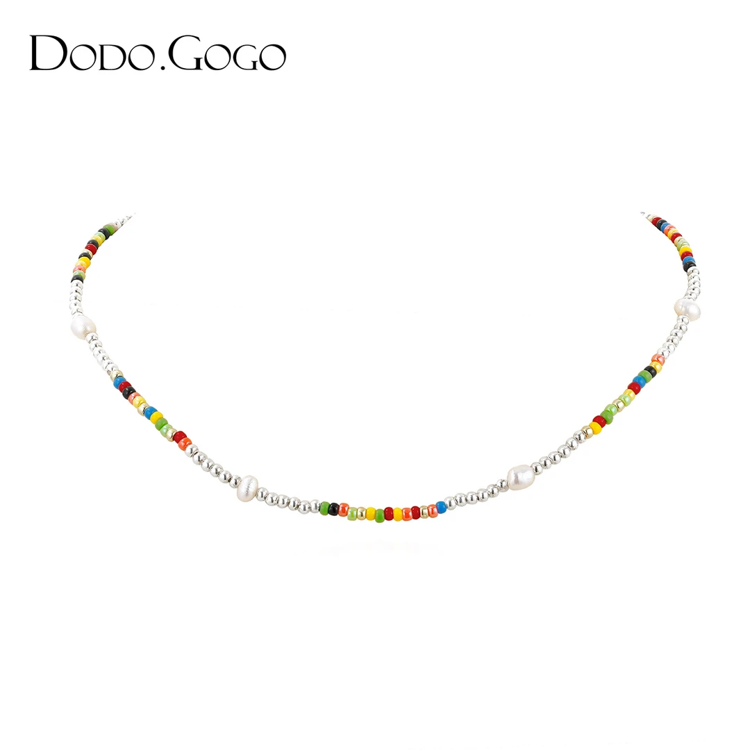 DODOGOGO 非金属玻璃项链 小众彩色时尚百搭手工个性糖果色锁骨链