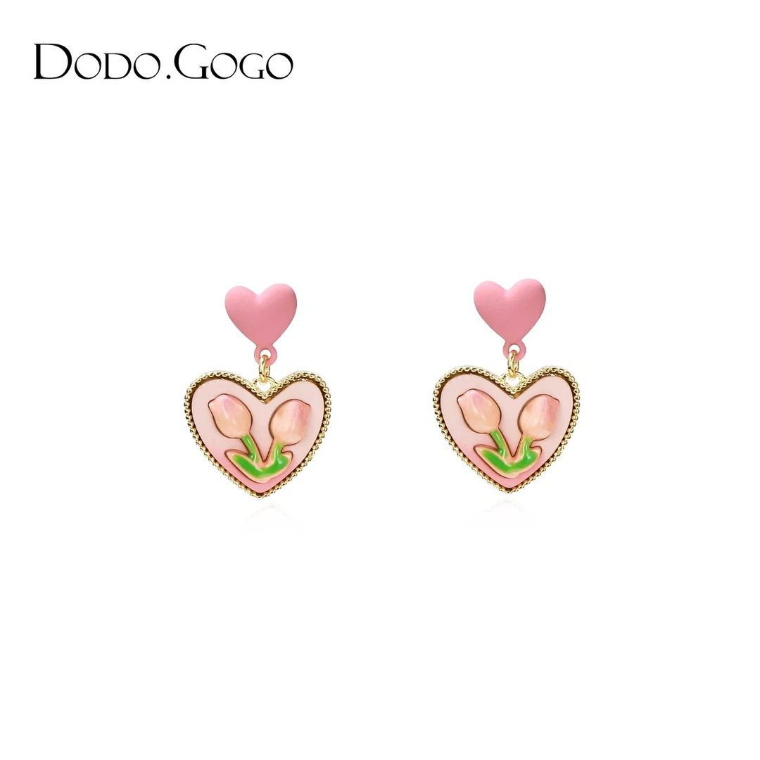 DODOGOGO 铜合金耳饰 七夕礼物【花卉系列-郁金香】花朵甜美耳钉