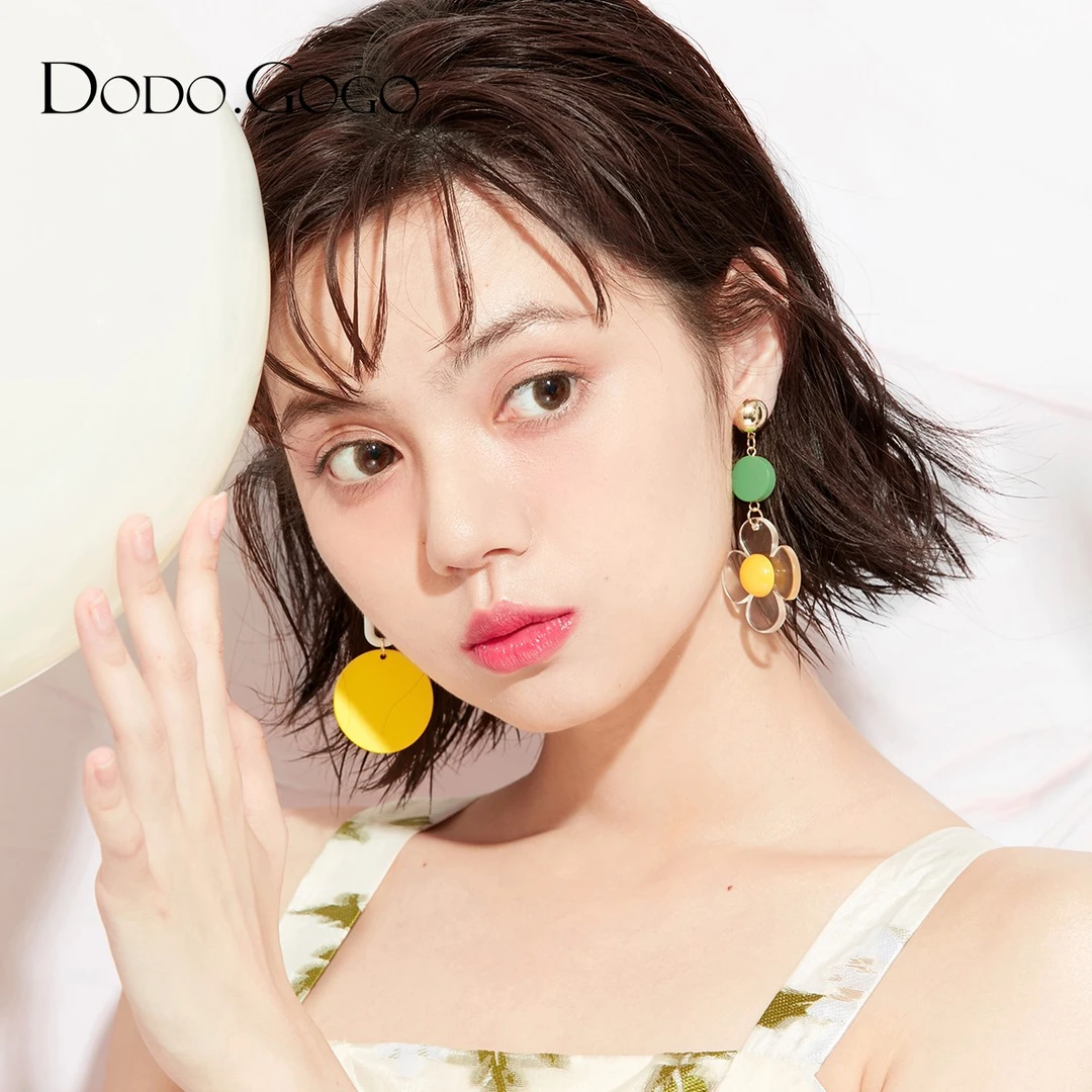 DODOGOGO 合金亚克力耳饰 时尚花朵耳环耳坠小众独特设计感耳钉女