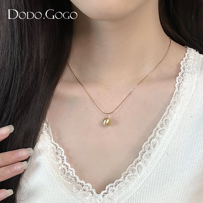 DODOGOGO 合金项链 气质轻奢时尚百搭法式小众简约金色圆珠项链女