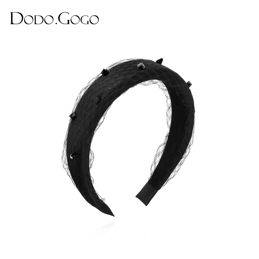 DODOGOGO 非金属布艺发饰 黑色百搭网纱发箍气质复古高颅顶头箍女