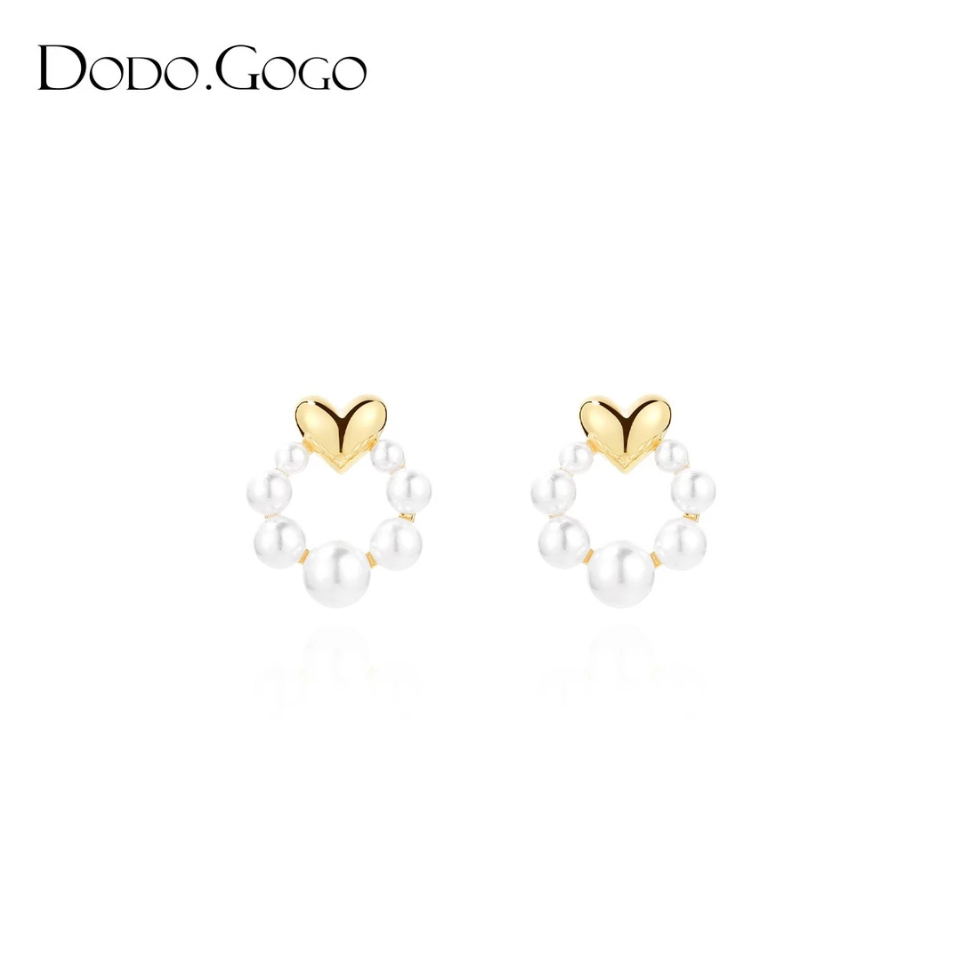 DODOGOGO 铜合金仿珍珠耳饰 爱心圈圈耳环女高级温柔气质精致耳钉