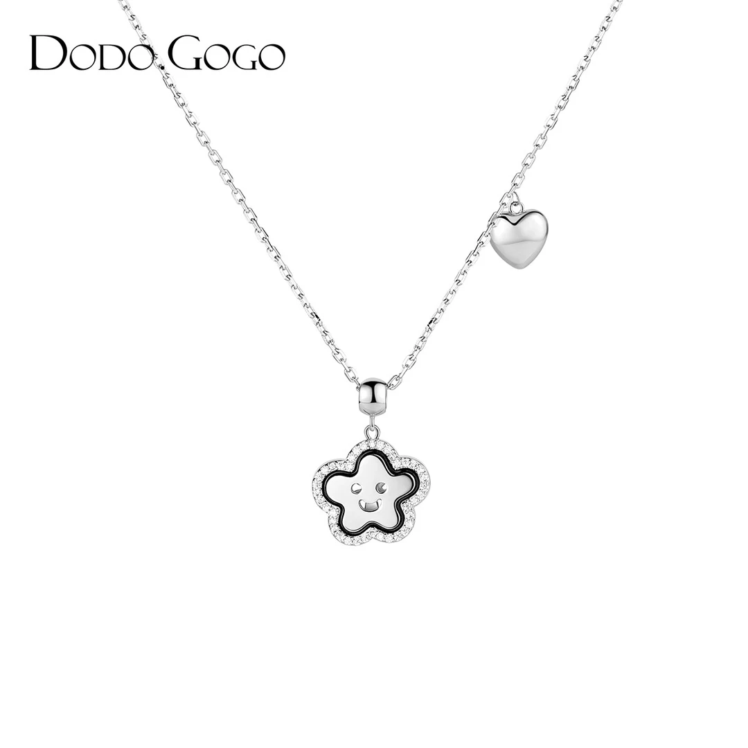 DODOGOGO 合金合成锆石项链 笑脸花朵小众设计感高级锁骨链配饰