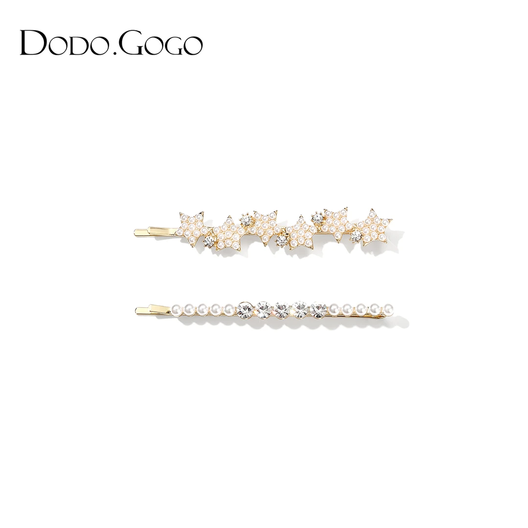 DODOGOGO 合金仿珍珠发饰 侧边简约发夹女刘海边夹一字夹两件组合