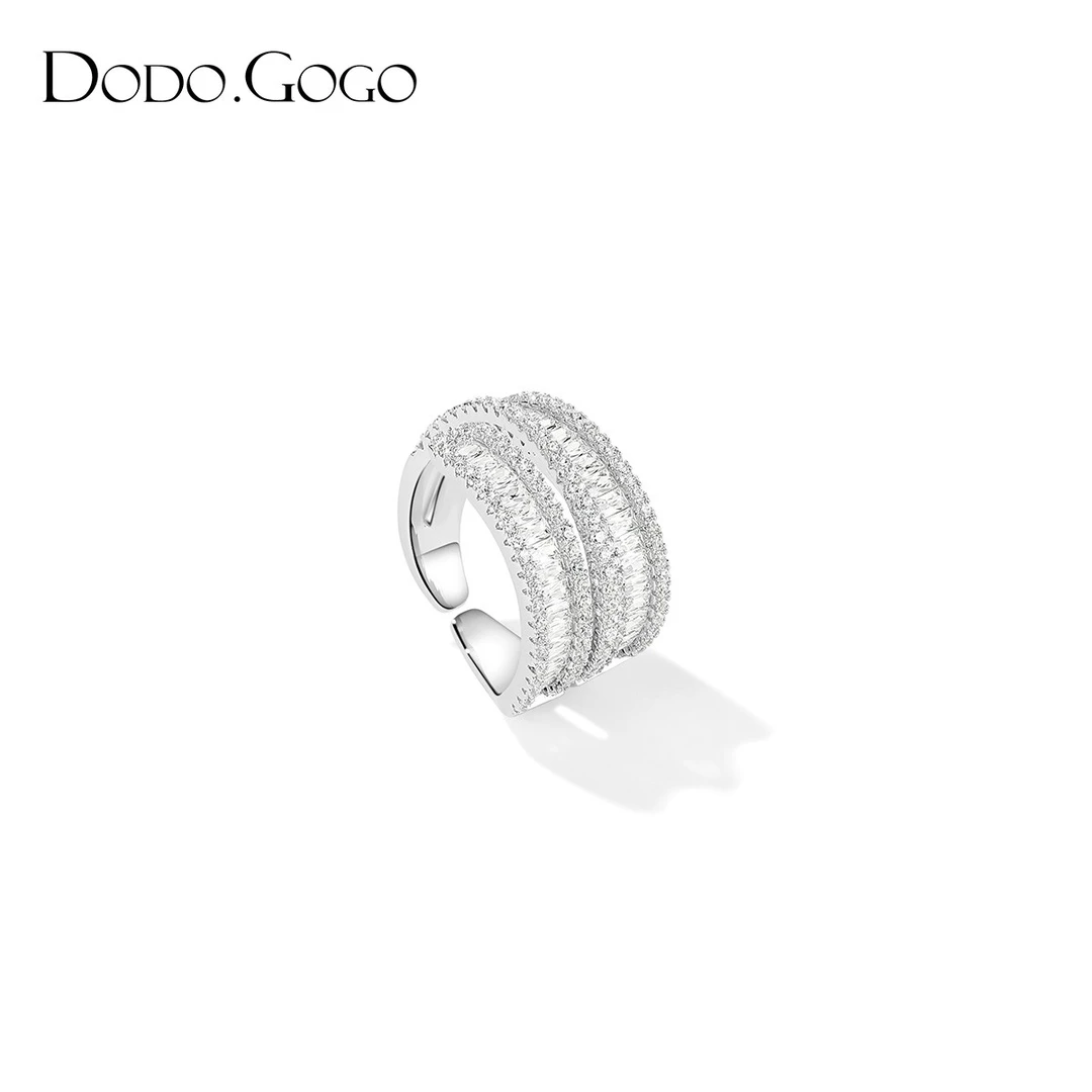 DODOGOGO 铜合金合成锆石戒指 双层宽边戒指潮小众开口戒食指戒女