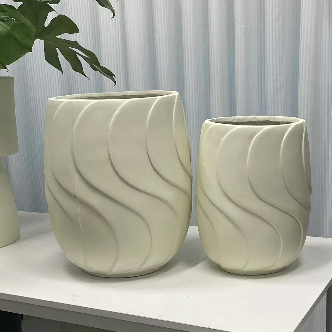 好扇形花盆环保镁泥花盆轻奢简约风大号落地盆栽百搭款透气花盆