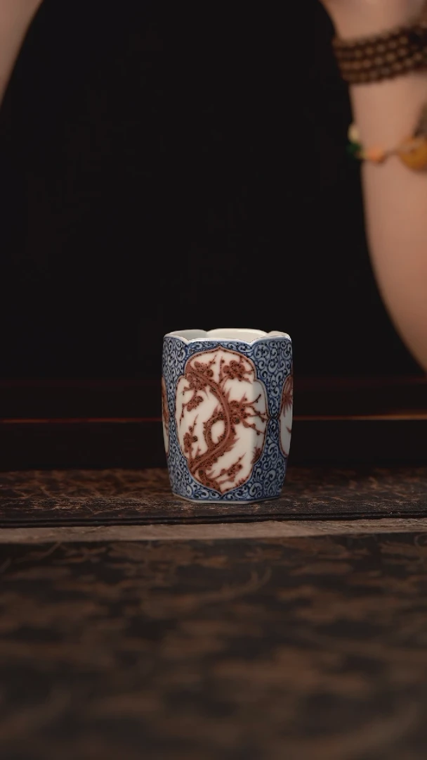 【闪购商品】杯ZMCH青红开窗松竹梅六方直口杯
