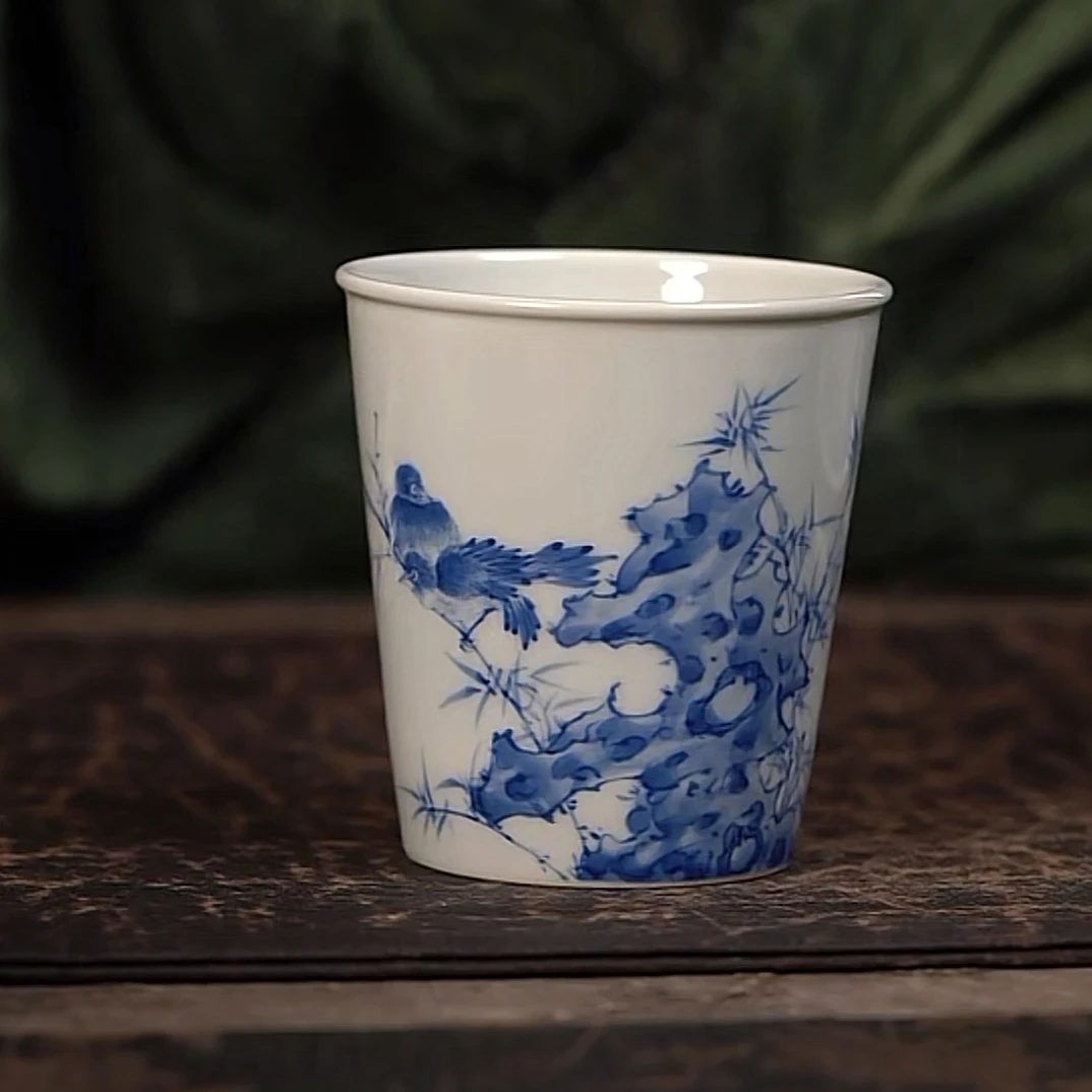 【品遗敬仁】聚澜堂青花手绘竹报平安冰桶杯180cc