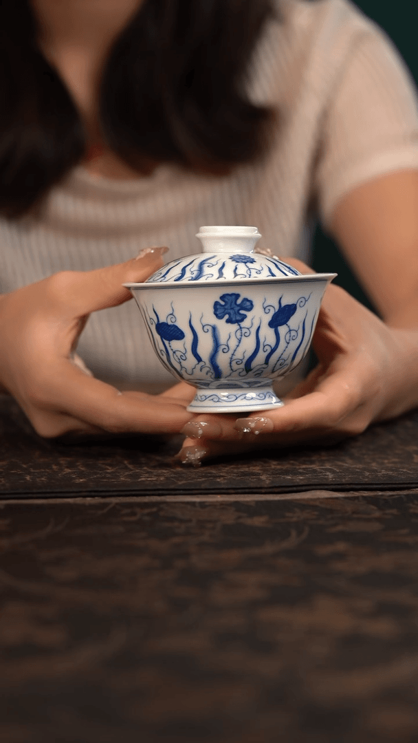 【闪购商品】杯青炎堂青花水草盖碗