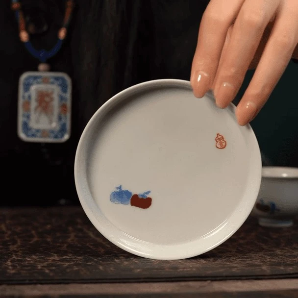 【品遗敬仁】聚澜堂青花事事如意小壶承 直径12*高2.3cm