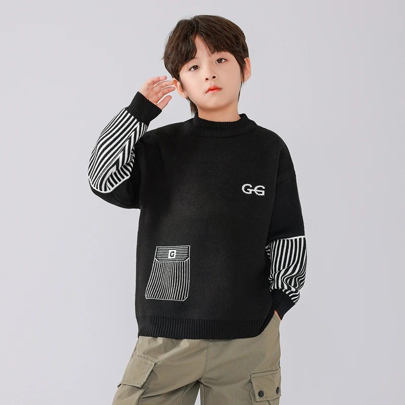 男童毛衣2024秋冬新款中大童韩版加厚针织衫洋气百搭保暖套头毛衣