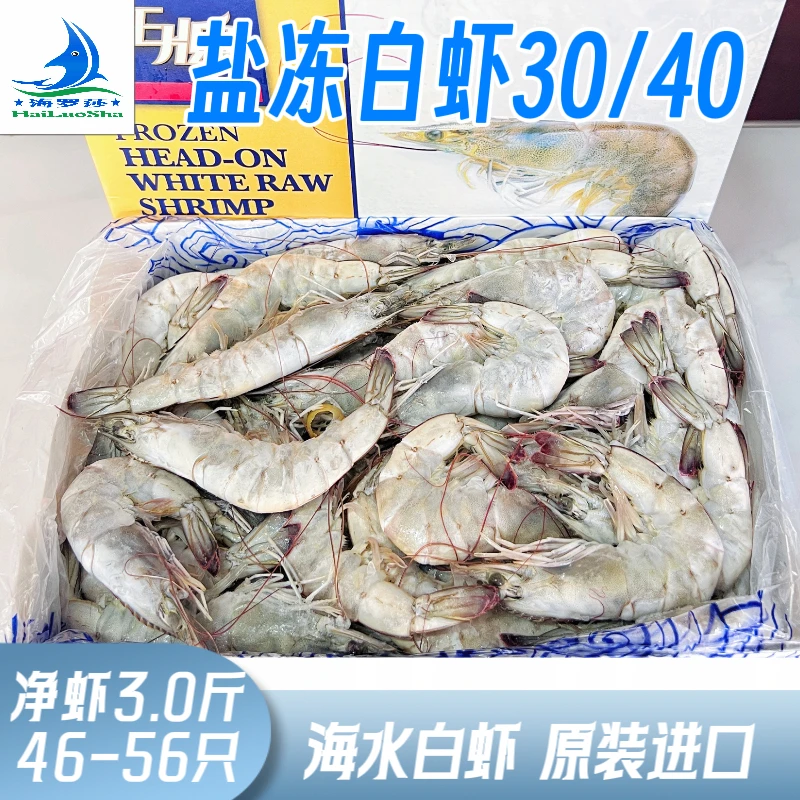 30/40大规格盐冻白虾 海水大虾 新鲜速冻 肉质饱满 鲜甜可口