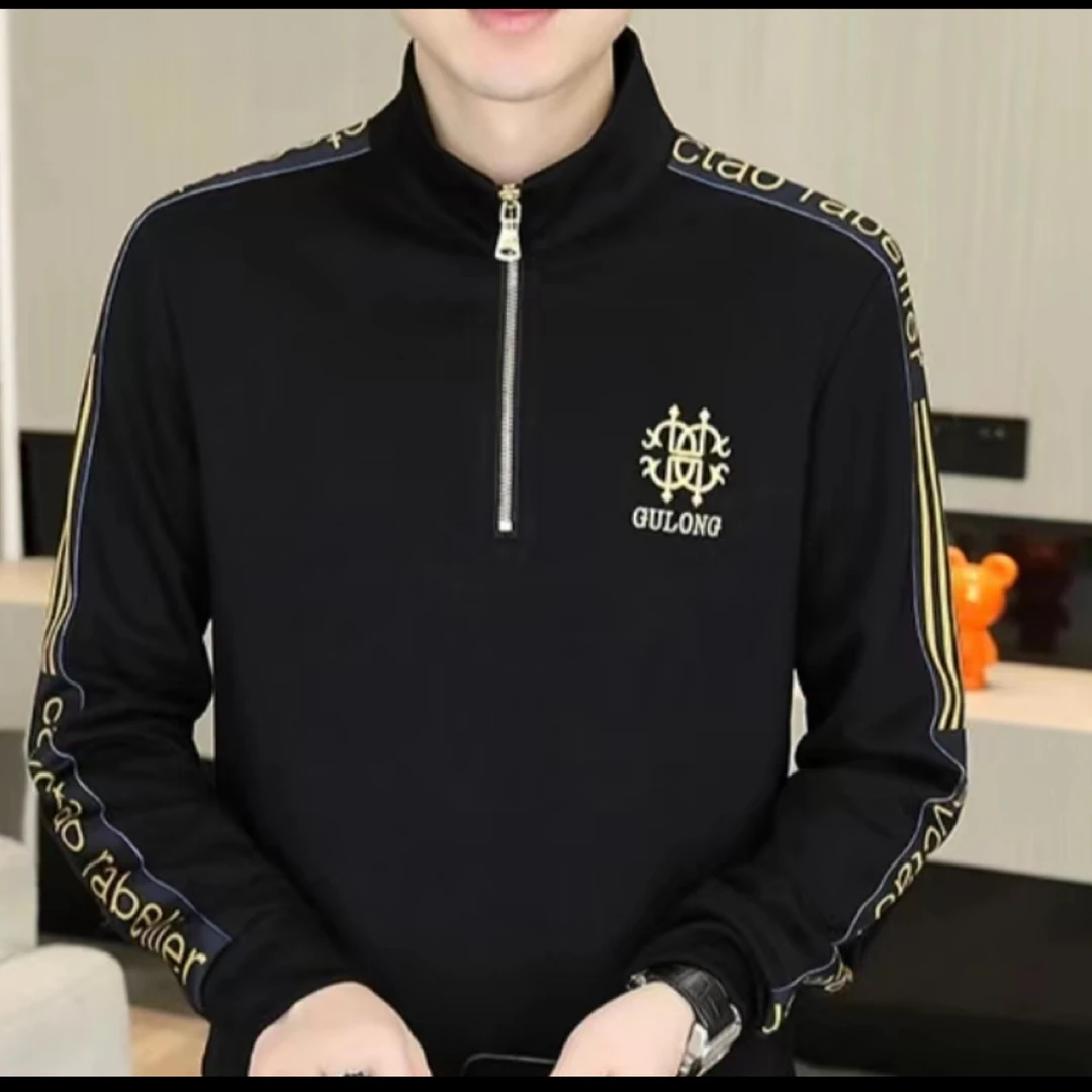 （壹佰度）2025春夏新品长袖立领拉链刺绣轻奢时尚潮流休闲卫衣5210