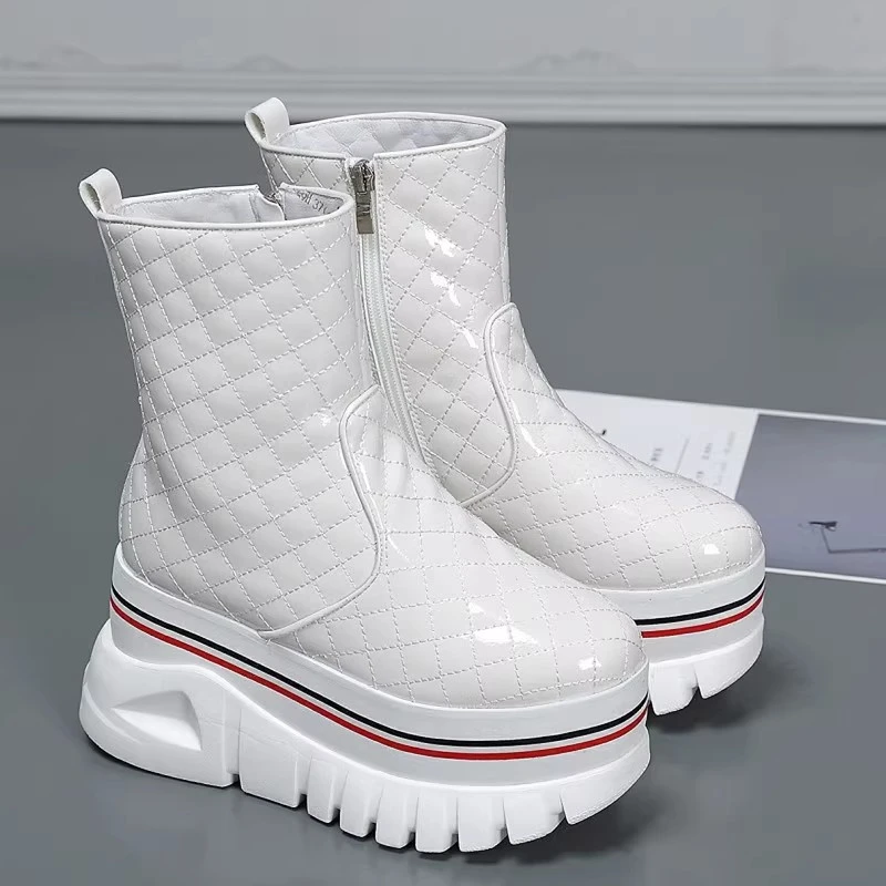 欧洲站松糕女鞋新款厚底增高短靴坡跟棉靴时尚加厚中筒马丁靴